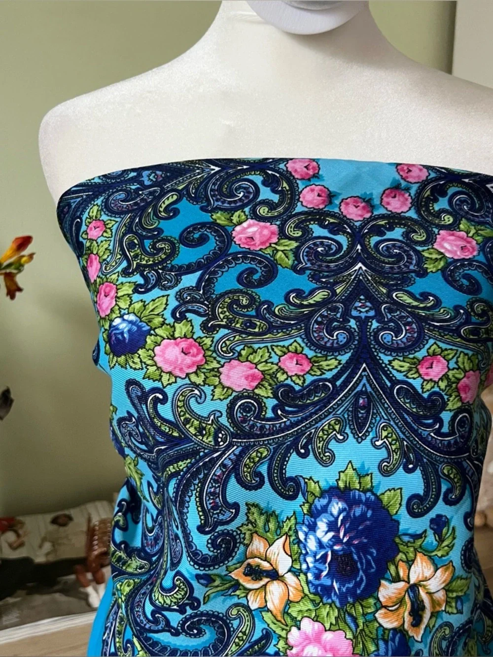 Turquoise Blue Colorful Floral Paisley Multi-Use Scarf Head-Covering Accessory